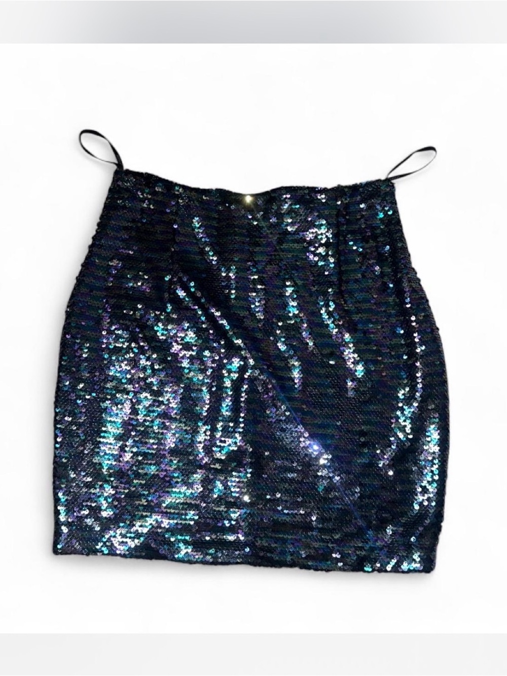 Papaya Iridescent Sequin Mini Skirt - Navy with Teal & Purple Sheen